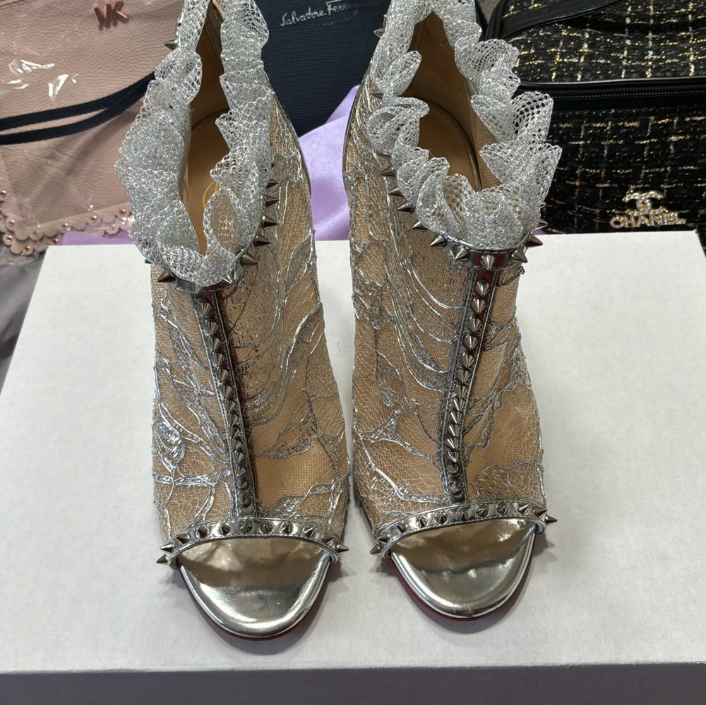 Christian Louboutin Lace Studded Ankle Booties – Size 35.5 (US ~5.5)